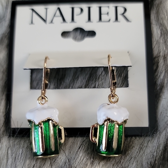 Napier Jewelry - NWT Napier Green and Gold Beer Mug Earrings